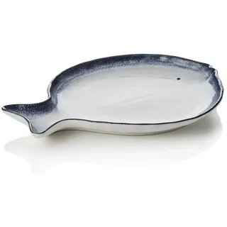 6x Fischteller Set, weiß blau, 35 x 26 x 3 cm, Porzellan