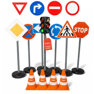 alldoro gmbh alldoro 60230 XXL-Verkehrsset mit Ampel, 10 Verkehrsschildern (75 cm) - 4 Pylonen,