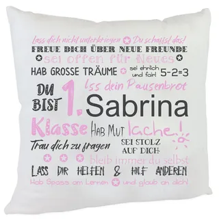 personalisiertes Kissen Geschenk zur Einschulung mit Namen des Erstklässlers Einschulungsgeschenk für Mädchen und Jungen (Mädchen mit Namen)