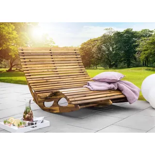 HC Garten & Freizeit Ergonomische Doppelschwungliege XXL Saunaliege aus Akazienholz Gartenliege 120x150 in cm