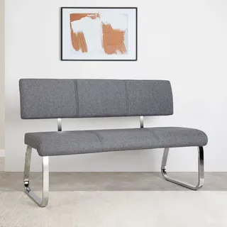 Esszimmerbank VILAS Polsterbank Sitzbank mit Rückenlehne grau Stoff