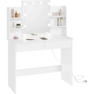 Woltu Schminktisch, Weiß, Glas, 4 Fächer, 2 Schubladen, Rechteckig,Rechteckig, Wange, 90x135x40 cm, Schlafzimmer, Schminktische