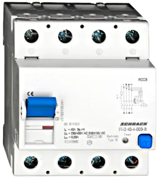 Schrack Allstromsensitiver FI-Schalter 40A, 4-polig, 30mA, Typ B(fq), G BD874103—