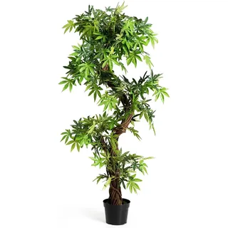 Costway Künstliche Pflanzen mit Naturholzstamm, für Zuhause Büro, 160 cm, Kunstpflanze im Topf, Kunstbaum wie echt,
