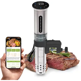 KitchenBoss Sous Vide Stick Garer:WiFi Sous Vide Stick 1100W Präzisionskocher Zirkulation 40°C-90°C Temperaturbereich Sous Vide Stab IPX7 Wasserdicht LED Touch Display Ultra-leise App-Steuerung