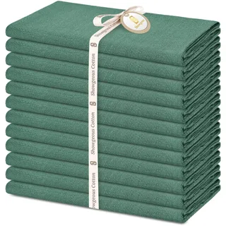 Showgeous 12 Stück Leinen-Baumwoll Servietten 40x40cm - Waschbare Stoffservietten für Hochzeit, Dinner Party (Grün)