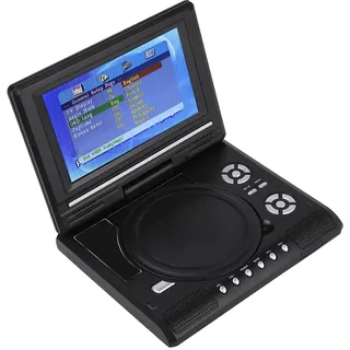 Tragbarer DVD-Player, 7 Zoll Drehbarer Bildschirm, Wiederaufladbar, mit TV-Autoladegerät, Gamepad (EU-Stecker)