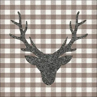 Ambiente Home AMBIENTE 20 Servietten Tiermotive Hirschkopf auf Karo braun als Tischdeko. Papierservietten mit Motiv. Auch für Decoupage und Serviettentechnik 33x33cm