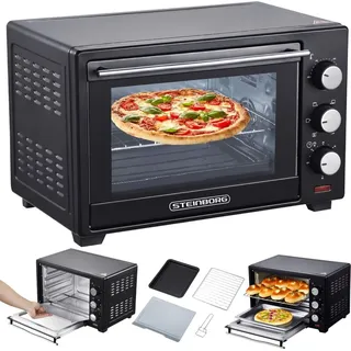 Steinborg Minibackofen 25 Liter | Pizzaofen | 3 in 1 Backofen Backofen mit Umluft 1600 Watt