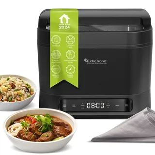Asanzo TurboTronic Elektrischer Multikocher 4L Schwarz Dampfkocher, Reiskocher, Slow-Cooker, Küchenmaschine, 1200W, Timer,