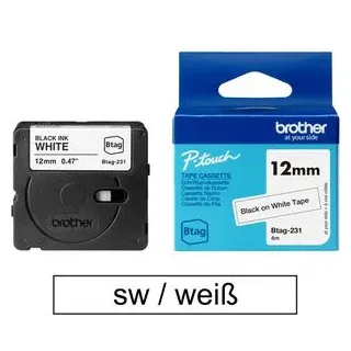 Brother Btag-231 12mm x 4m schwarz auf weiß nicht laminiert