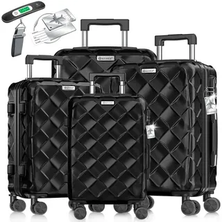 Kesser KESSER® Reisekoffer Set 4-teilig Kofferset ABS Hartschalenkoffer mit Zahlenschloss, Kofferwaage & Reisebrieftasche 360° Rollen Handgepäck & große Koffer für Business & Reise Trolley