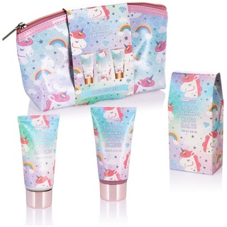 Brubaker Cosmetics 4-tlg. Einhorn Bade- und Dusch Set Cherry Blossom - Geschenkset mit Kirschblüten Duft in Kosmetiktasche