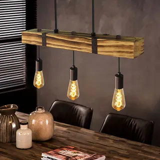 GBLY Pendelleuchte Esstisch aus Holz Vintage Hängelampe Retro Esszimmerlampe in 61CM Holzbalken - 3 x E27 max. 25W - Höhenverstellbar Industrial Pendellampe für Restaurant Bar Esszimmer Wohnzimmer