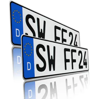 Finest Folia Kfz Kennzeichen | DIN Zertifiziert | 520x110mm | Für Auto Fahrradträger Anhänger | offizielle Nummernschilder | Wunsch Prägung