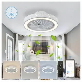 cfitank Deckenventilator mit Beleuchtung, LED Ventilator Deckenleuchte 6-Gang-Regelung, leiser DeckenVentilator Timer, Lichtspeicher,ommer- & Wintermodus (weiß)