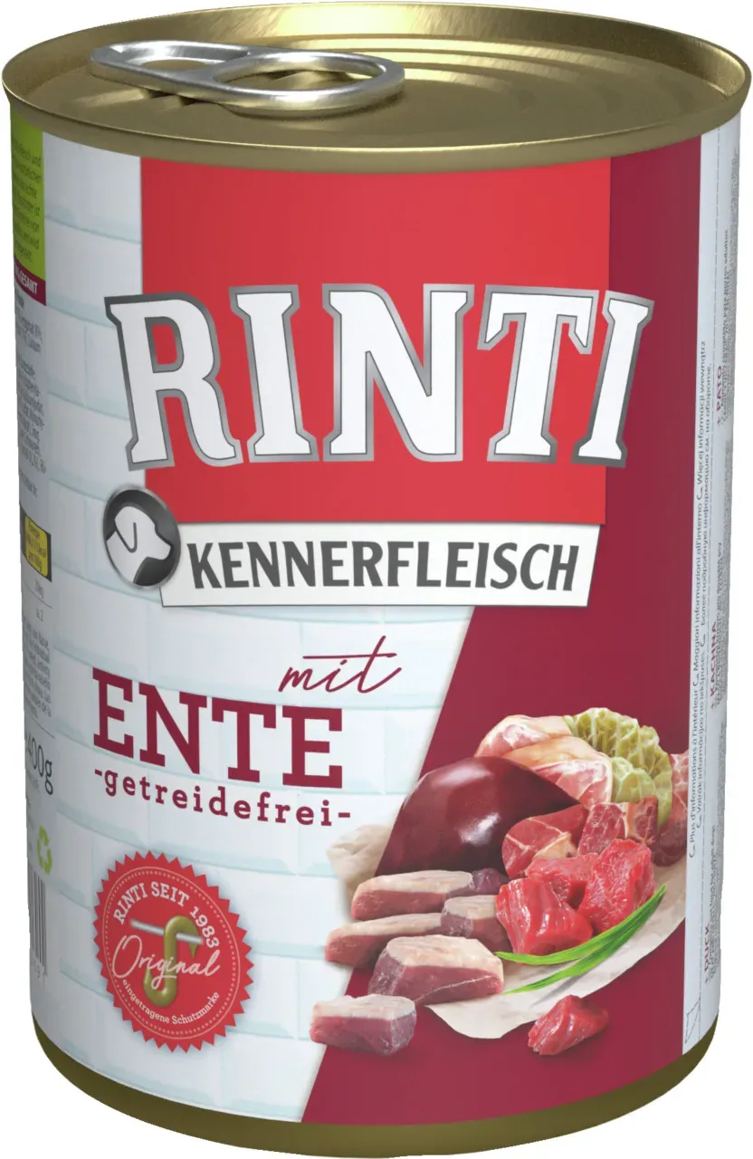 RINTI Kennerfleisch 400g Dose Hundenassfutter 48 x 400 Gramm Ente