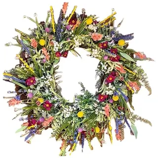 Ganzjährig Türkranz für Außen, Frühling Sommer Wildblume Kranz, Dekorative Mehrzweck-Girlande Frühlingkranz,Bunt Türkranz Frühling für Frühling Innen Außen Cafe Garten Deko (45cm)