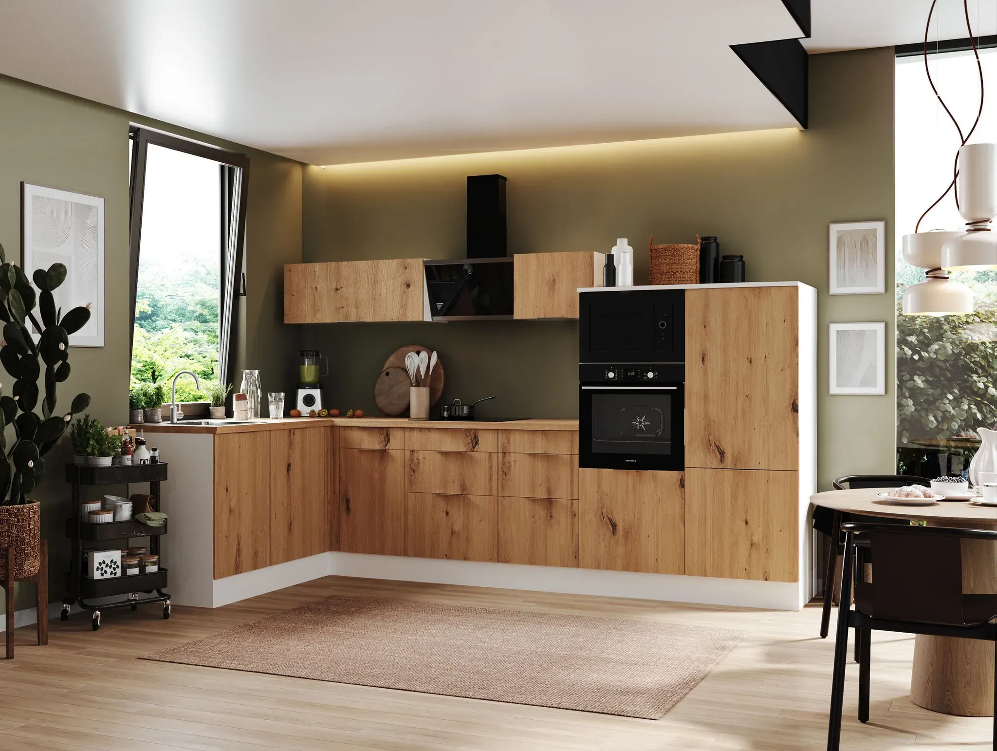 Küche vormontierte L - Küche 340 x 175 cm wechselseitig aufbaubar incl. Geräte R...