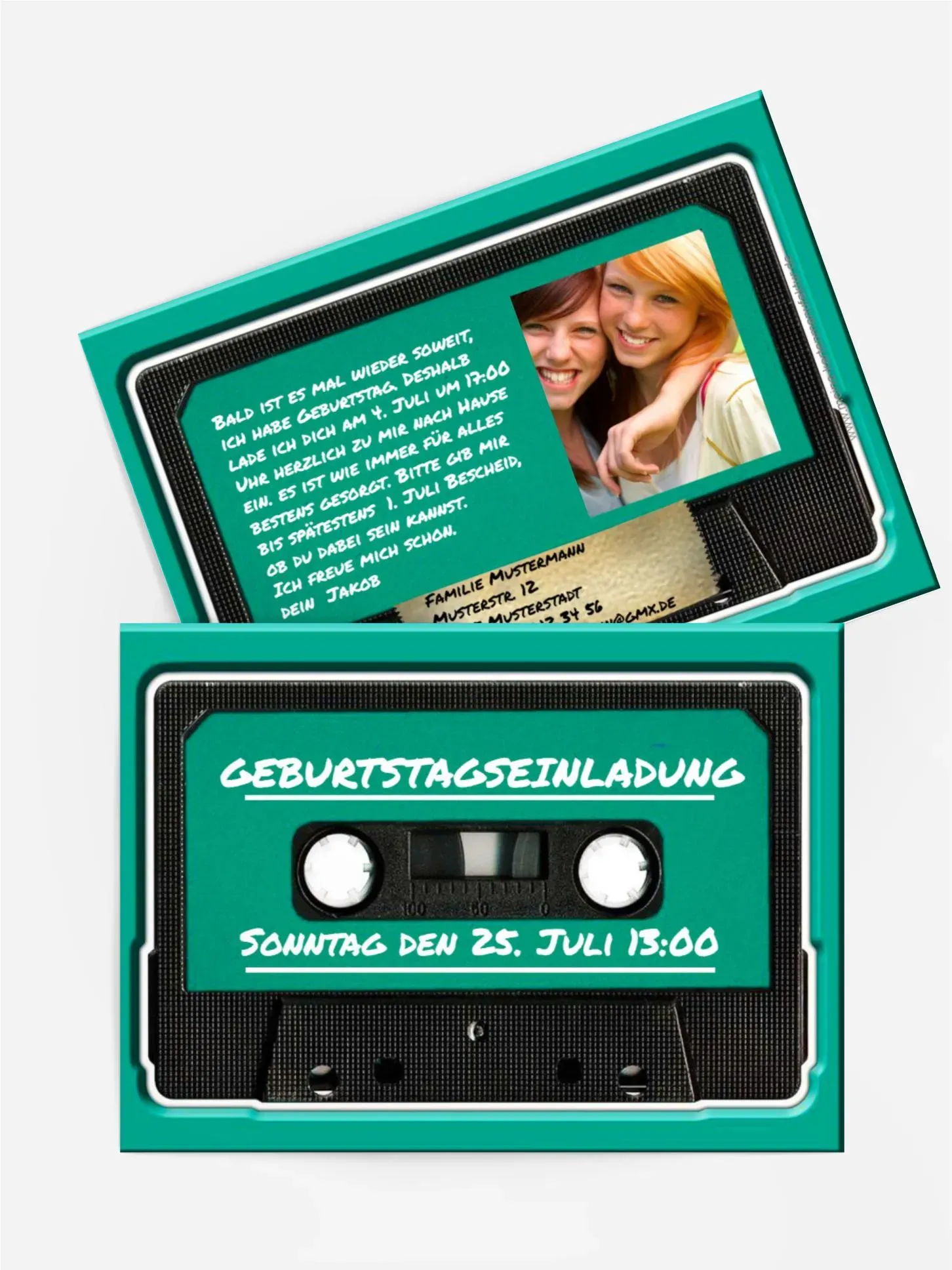 Einladungskarten Geburtstag selbst gestalten mit Spruch und Fotos im Onlinedesigner bei Meine-Kartenmanufaktur.de