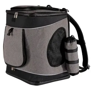 LIONTO Haustier-Rucksack 34 x 30 x 42 cm Grau/Schwarz