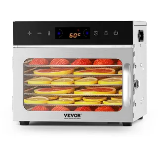 Vevor Dörrgerät Dörrautomat 6 Edelstahlschalen, elektrischer 400 W Futtertrockner mit einstellbarer Temperatur, Gefriertrockner für Trockenfleisch Fleisch Obst Gemüse Kräuter Hundeleckerlis
