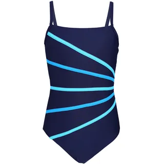 Aquarti Mädchen Badeanzug mit Spaghettiträgern Streifen – Sport Badeanzug Mädchen, Chlorresistent, Farbe: Dunkelblau/Streifen Türkis Himmelblau, Größe: 140 - 140