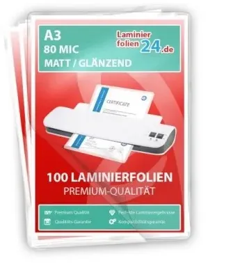 Laminierfolien A3, 2 x 125 Mic, matt / glänzend