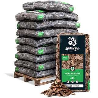 GALAMIO Kiefernrinde Kiefernmulch Rindenmulch Rinde Mulch Garten Dekor Pinus Sylvestris Natur Wald Kiefer Grob 20-60mm 60l x 26 Sack 1.560l / 1 Palette Paligo