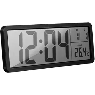 Garneck Digitaler Wanduhr Mit Led-anzeige Thermometer Und Feuchtigkeitsanzeige Batteriebetrieben Für Wohnzimmer Und Büro Mit Datum Und Uhrzeitanzeige