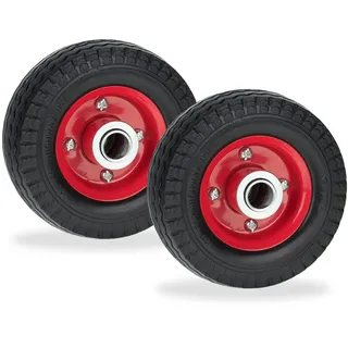 Relaxdays Rad für Roller, E-Scooter, 6x2", 2er Set, Vollgummi, Stahlfelge, Ersatzrad, pannensicher, 50 kg, schwarz/rot