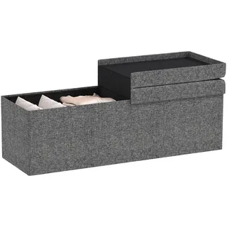 Homcom Sitzbank mit Stauraum, faltbar Polsterbank mit separaten Behältern, Bettbank mit Leinenoptik, Sitztruhe für Flur Schlafzimmer Wohnzimmer, 110 x 38 x 38 cm Dunkelgrau