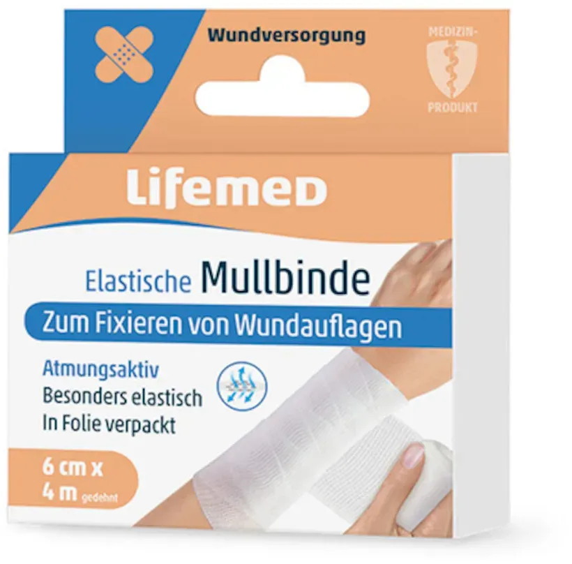 Lifemed Elastische Mullbinde 4 m x 6 cm weiß 144 Stück