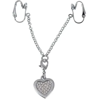 Intimkette mit Herz-Anhänger - silberfarbener Intimschmuck mit Labien-Spangen und Kette für Frauen, Anhänger in Herzform mit Strasssteinen