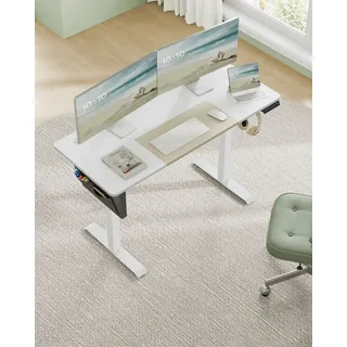 Songmics elektrisch höhenverstellbarer Schreibtisch weiß rechteckig, C-Fuß-Gestell weiß 140,0 x 60,0 cm