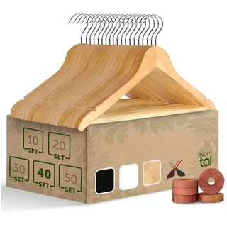Blumtal Kleiderbügel Holz 40er Set - Holzbügel mit 360° drehbarem Metallhaken - Bügel aus robustem Holz mit Zedernholz Mottenschutz - Holzkleiderbügel mit Anti-Rutsch-Schicht & Einkerbungen - Hangers