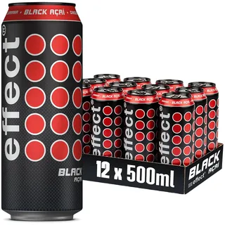 effect Energy Drink BLACK ACAI – Tray mit 12 x 500 ml Energy Dosen Einweg, Koffeinhaltiges Erfrischungsgetränk mit B-Vitaminen – fruchtiger & exotischer Acai Geschmack, vegan