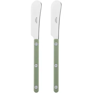 SABRE PARIS - 2er Set Buttermesser 14 cm - Bistrot - Ideal Für Butter, Aufstrich - Edelstahl & Nylon - Spülmaschinenfest - Spargelgrün