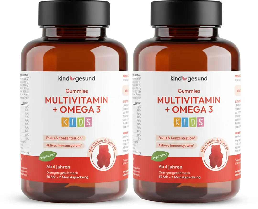 Multivitamin Gummies für Kinder mit Omega-3 – 15 Nährstoffe mit DHA aus Algenöl 4 Monate