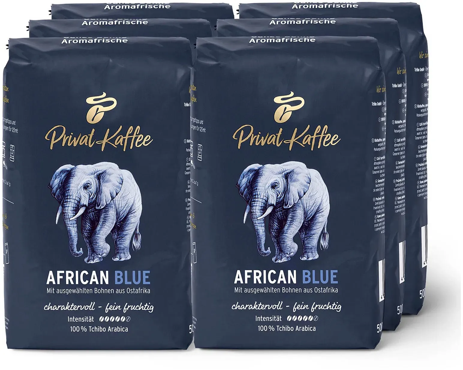 Tchibo - Privat Kaffee African Blue - 6 x 500 g Ganze Bohne - Intensität: 5/6