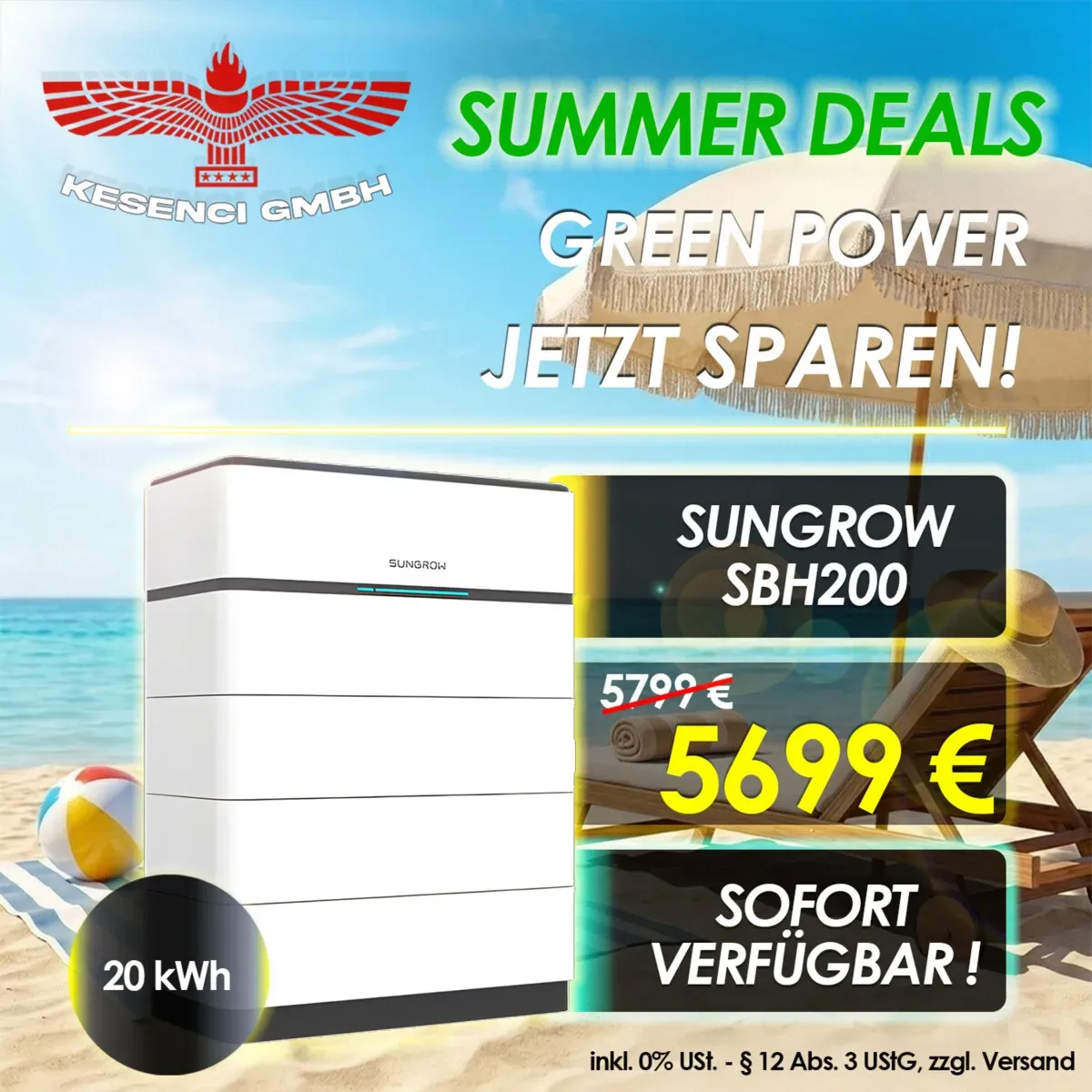 SUMMER DEALS ! Sungrow Speicherpaket Batteriespeicher 20kWh SBH200