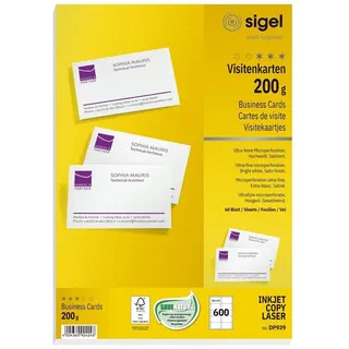 Sigel Visitenkarten DP939 satiniert weiß 200 g/qm, 600 St.