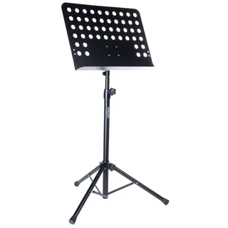 MUSIC STORE Notenpult, (Orchesterpult dreibeiniges Notenpult schwarz mit Lochblechauflage höhenverstellbarer Ständer aus Stahl Premium, Stative & Halter, Notenständer), Orchesterpult, dreibeiniges Notenpult, höhenverstellbarer Ständer