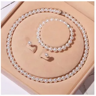 ibettertec Perlenketten-Set 4/5mm, 7/8mm, 9/10mm, Perlenketten-Set Sterling Silber Perlenkette (halskette silber 925, Choker Perle Halskette Set für Frauen Mädchen Dekorationen), Halskette, Armband, Ohrringe weiß