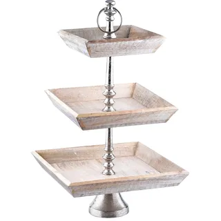 Marrakesch 3 Etagen Etagere aus Holz Ansgar eckig 54cm Groß | Vintage Cupcake Ständer als Tischdeko