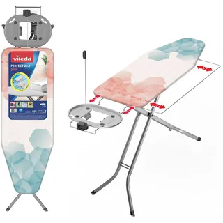 Vileda Bügelbrett Perfect 2 in 1 Plus, mittlere Oberfläche, 122 x 44 cm, bewegliche Bügeleisenablage und ausziehbarer Metallarm, Kunststoff, Grün, Grau