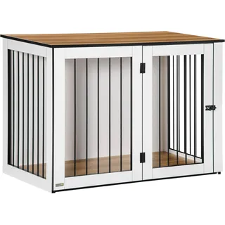 PawHut Hundekäfig weiß Spanplatte, B/H/L: ca. 60x76x106 cm - walnuss, weiß