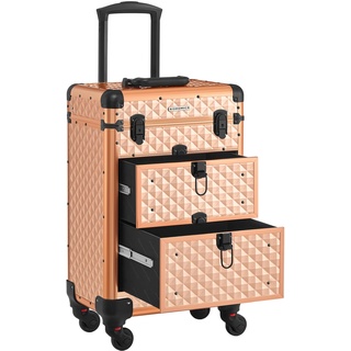 Songmics Kosmetikkoffer Trolley, Friseurkoffer champagnergold