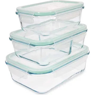 Navaris Glas Frischhaltedose Set mit Deckel - 3x Vorratsdosen in 3 Größen - auslaufsicher hitzebeständig kältebeständig - Glasbehälter Boxen