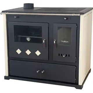 Prometey EEK A+ Kaminofen mit Backfach und Herdplatte Pracktik Lux Beige LINKS Holzofen 9,5 kW Kamin Ofen Dauerbrandofen Werkstattofen Schwedenofen Hüttenofen Heizofen